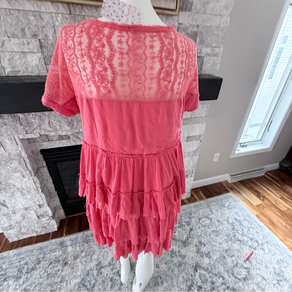 Free People Coral Lace Tiered Mini Dress | NWT | Size S - Picture 5 of 13